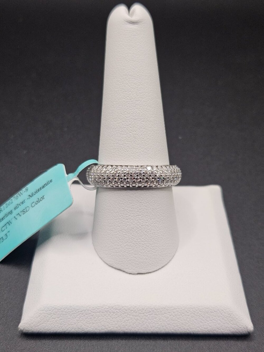 925 Sterling Silver 5CTW Moissanite Pave Dome Ring Sz 9
